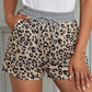 Khaki Leopard Print Drawstring Waist Summer Casual Shorts