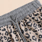 Khaki Leopard Print Drawstring Waist Summer Casual Shorts