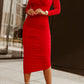 Red Wrap Sheath Midi Dress