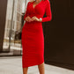 Red Wrap Sheath Midi Dress