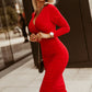 Red Wrap Sheath Midi Dress