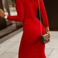 Red Wrap Sheath Midi Dress