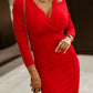 Red Wrap Sheath Midi Dress