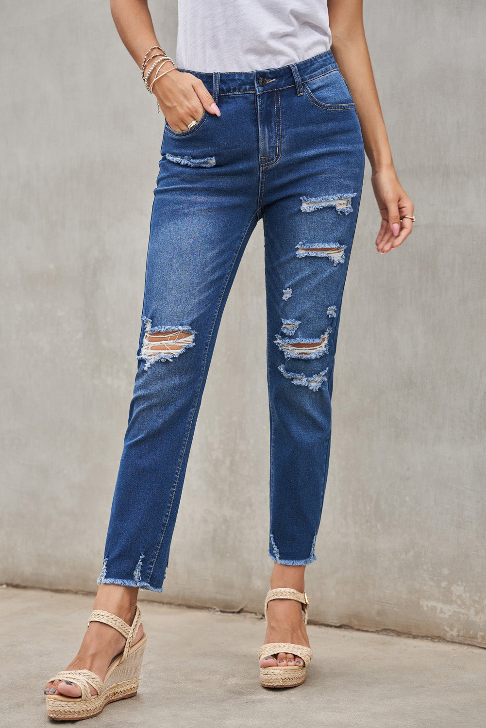 Fashion Blue Distressed Jeans