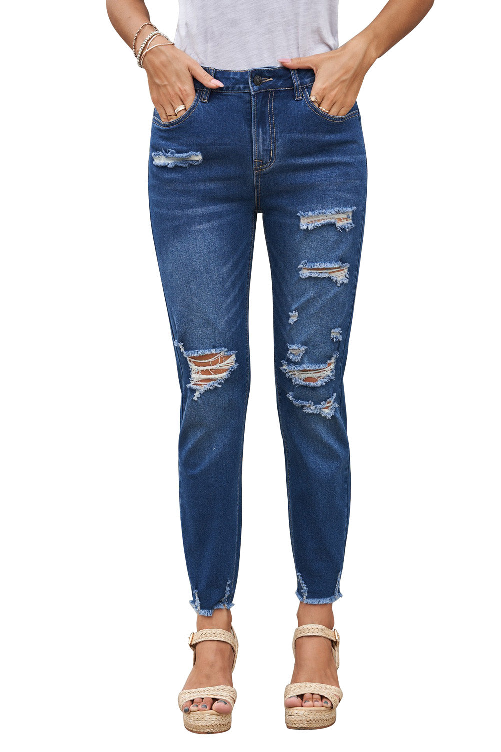 Fashion Blue Distressed Jeans