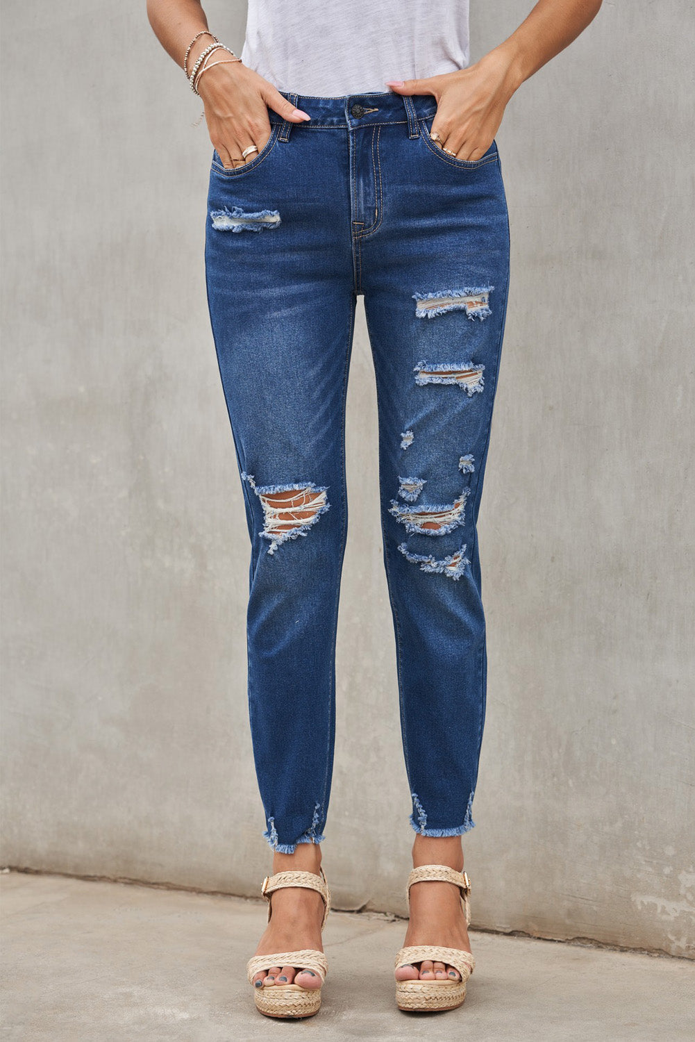 Fashion Blue Distressed Jeans