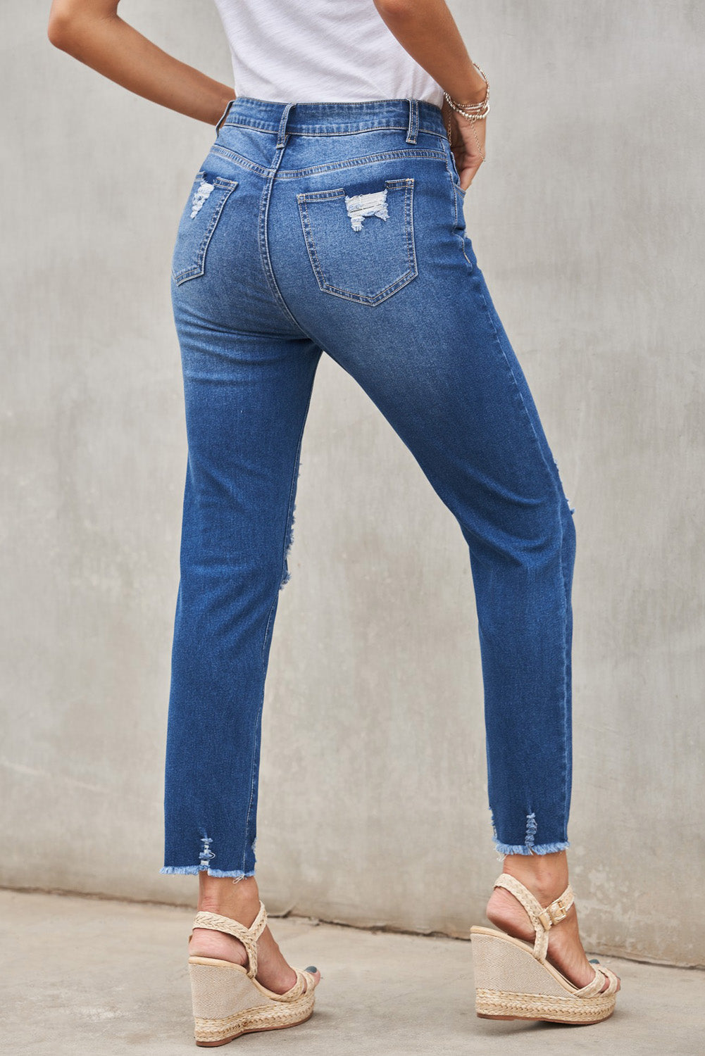 Fashion Blue Distressed Jeans