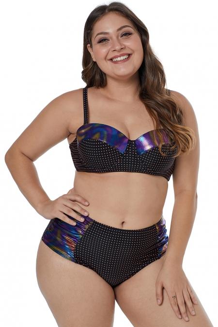 Moulded Cups Dotted Plus Size Bikini Swimwear