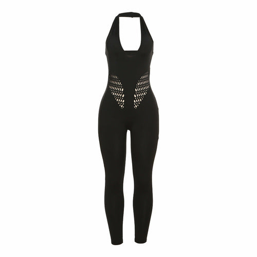 Hollow Perspective High Waist Tight Jumpsuit