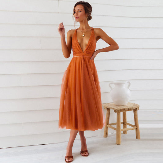 Orange Sexy Sheer Mesh Bridesmaid Maxi Dress - White Lillies Clothing