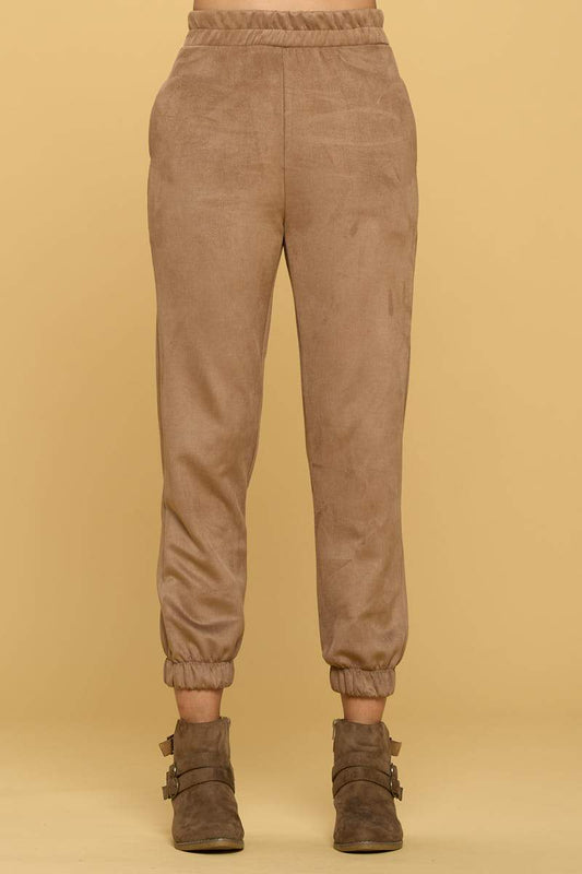 Suede Jogger Pants with Pockets