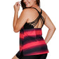 Red Black Color Block Criss-Cross Straps Plus Size Tankini Set