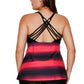 Red Black Color Block Criss-Cross Straps Plus Size Tankini Set