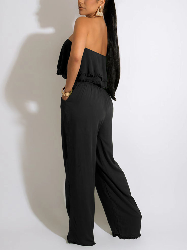 Off Shoulder Loose Tube Jumpsuit Summer Sweett Wide Leg Overalls