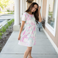 Tie Dye Eyelet dress in Teal & Pink