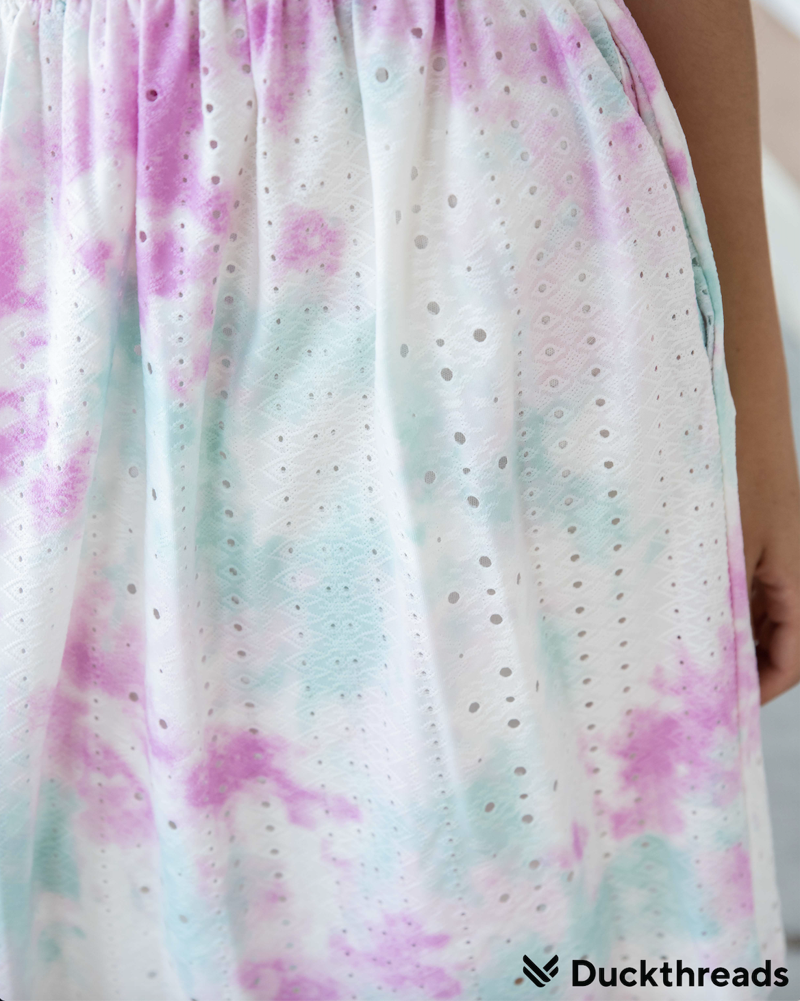 Tie Dye Eyelet dress in Teal & Pink