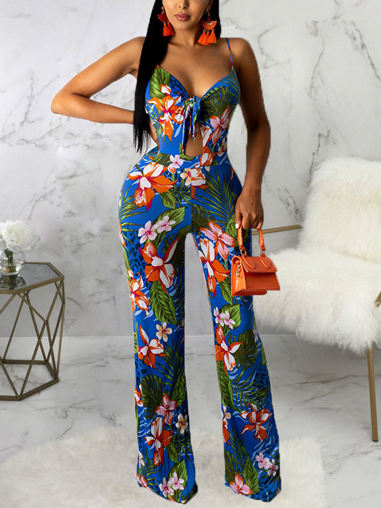 Spaghetti Strap Floral Printed Jumpsuit Boho Jumpsuit