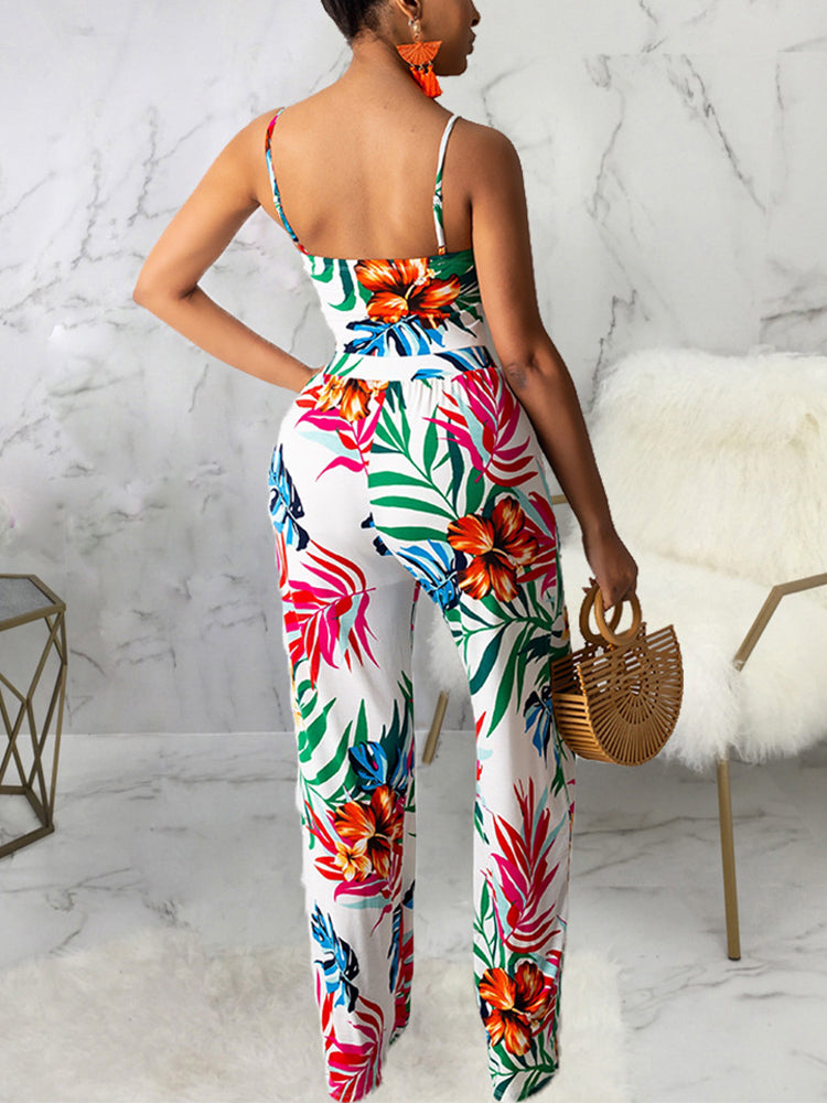 Spaghetti Strap Floral Printed Jumpsuit Boho Jumpsuit