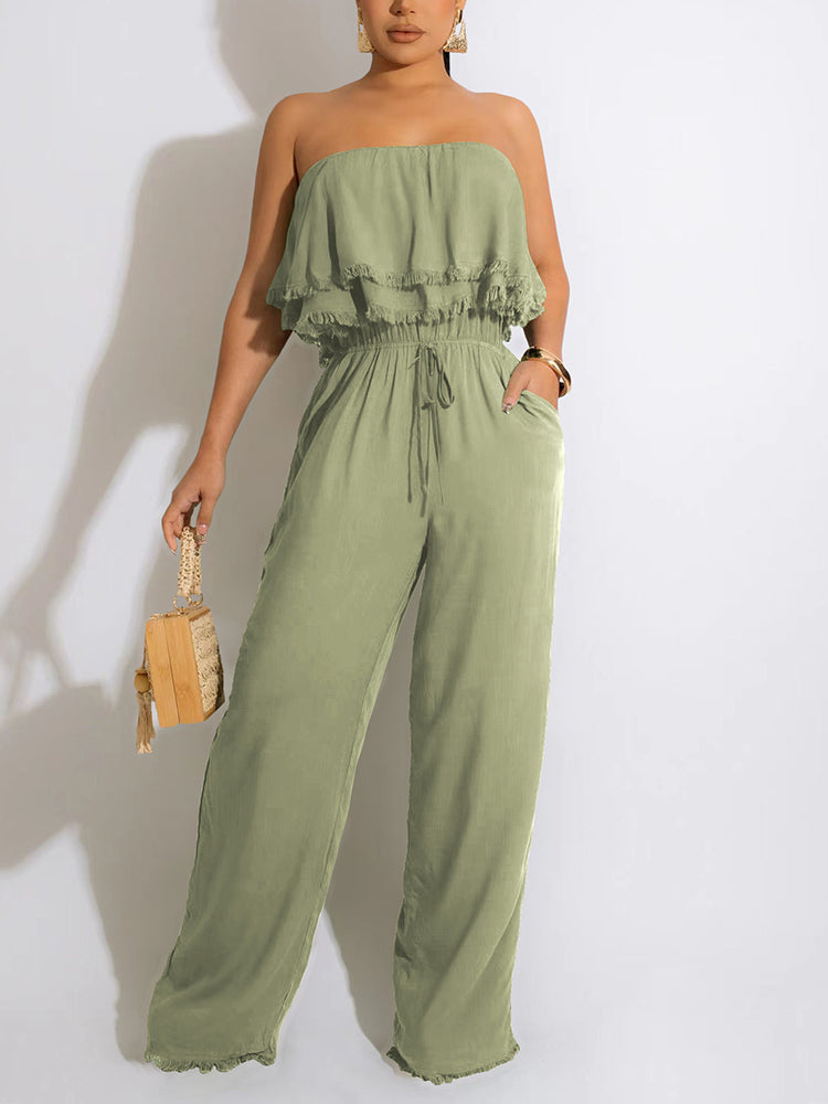 Off Shoulder Loose Tube Jumpsuit Summer Sweett Wide Leg Overalls