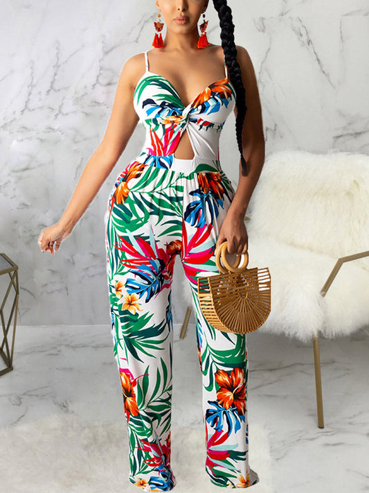 Spaghetti Strap Floral Printed Jumpsuit Boho Jumpsuit