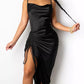 New Sleeveless Drawstring Ruched Split Slim Sling Midi Dress