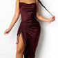 New Sleeveless Drawstring Ruched Split Slim Sling Midi Dress