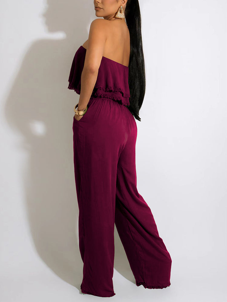 Off Shoulder Loose Tube Jumpsuit Summer Sweett Wide Leg Overalls