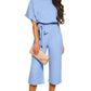 Short Sleeve Sky Blue Always Chic Belted Culotte Jumpsuit