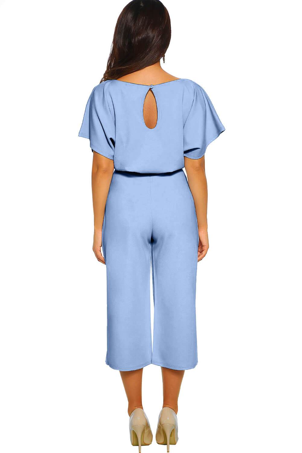 Short Sleeve Sky Blue Always Chic Belted Culotte Jumpsuit