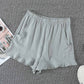 Summer Gray Blue Pocketed Flutter Linen Cotton Shorts