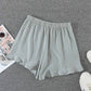 Summer Gray Blue Pocketed Flutter Linen Cotton Shorts