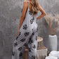 Summer Gray Palm Leaves Print Spaghetti Strap Wide Leg jumpsuit