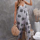 Summer Gray Palm Leaves Print Spaghetti Strap Wide Leg jumpsuit