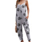 Summer Gray Palm Leaves Print Spaghetti Strap Wide Leg jumpsuit