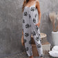 Summer Gray Palm Leaves Print Spaghetti Strap Wide Leg jumpsuit