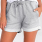 Summer Women Gray Tie Waist Side Pockets Cuffed Lounge Shorts