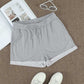 Summer Women Gray Tie Waist Side Pockets Cuffed Lounge Shorts