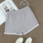 Summer Women Gray Tie Waist Side Pockets Cuffed Lounge Shorts