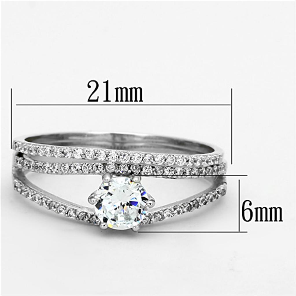 Rhodium 925 Sterling Silver Ring with AAA Grade CZ  in Clear