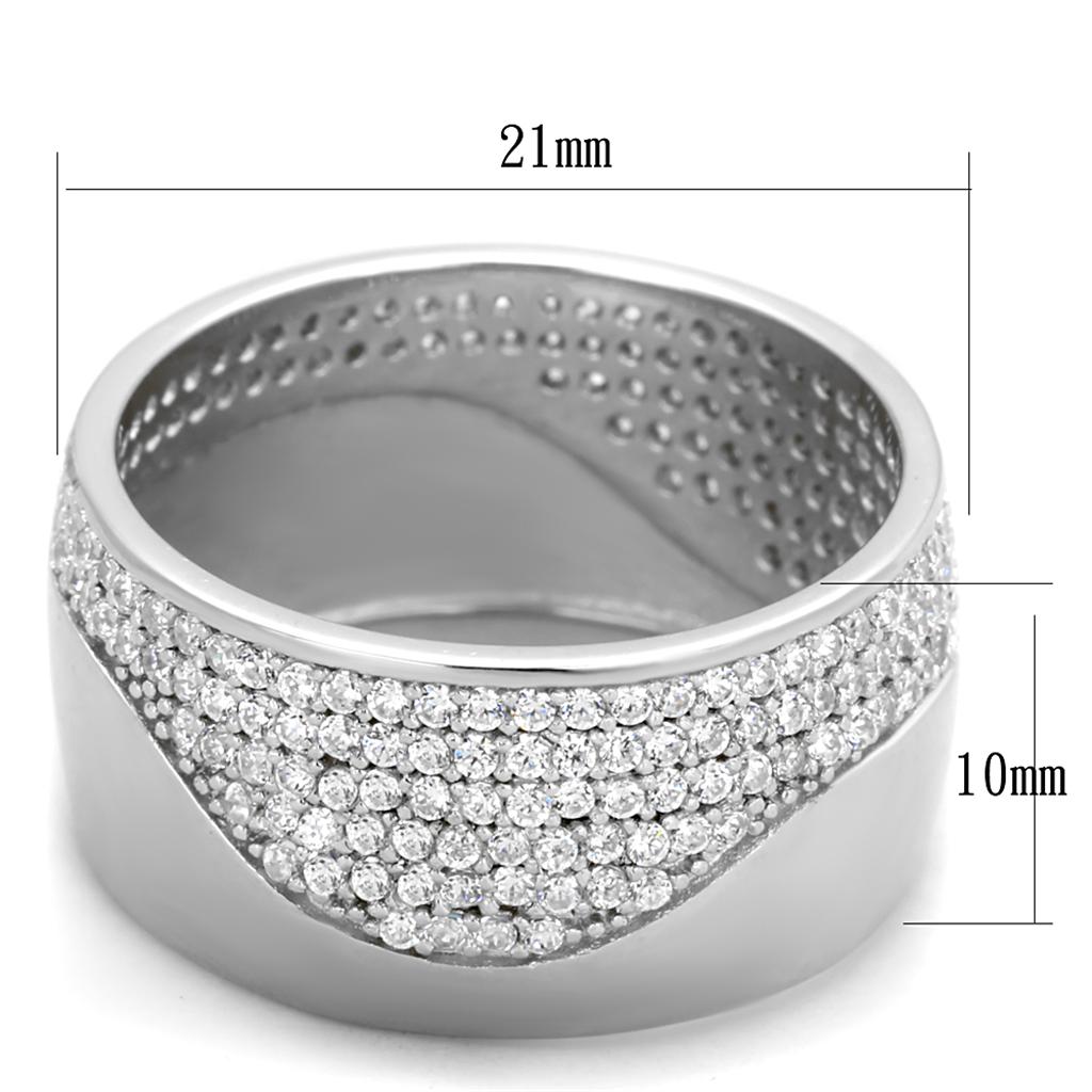 Rhodium 925 Sterling Silver Ring with AAA Grade CZ  in Clear