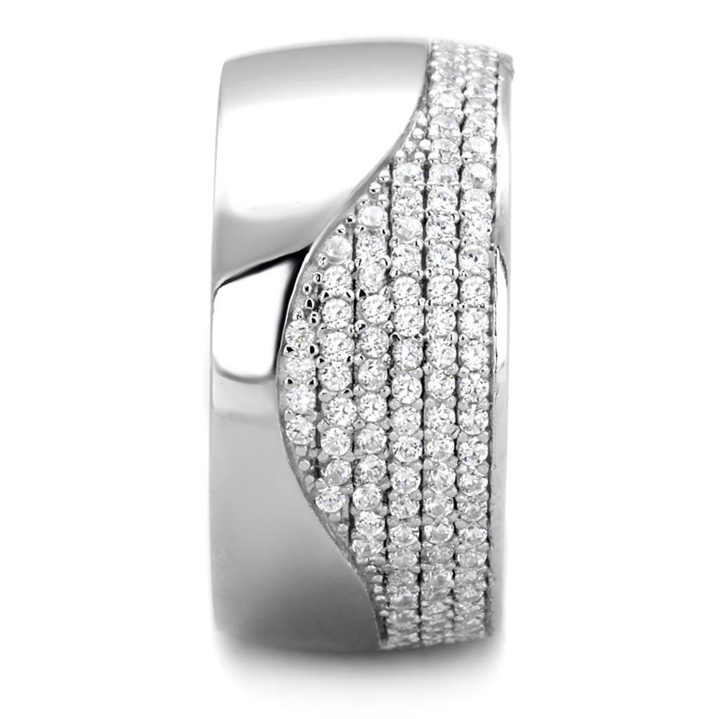 Rhodium 925 Sterling Silver Ring with AAA Grade CZ  in Clear