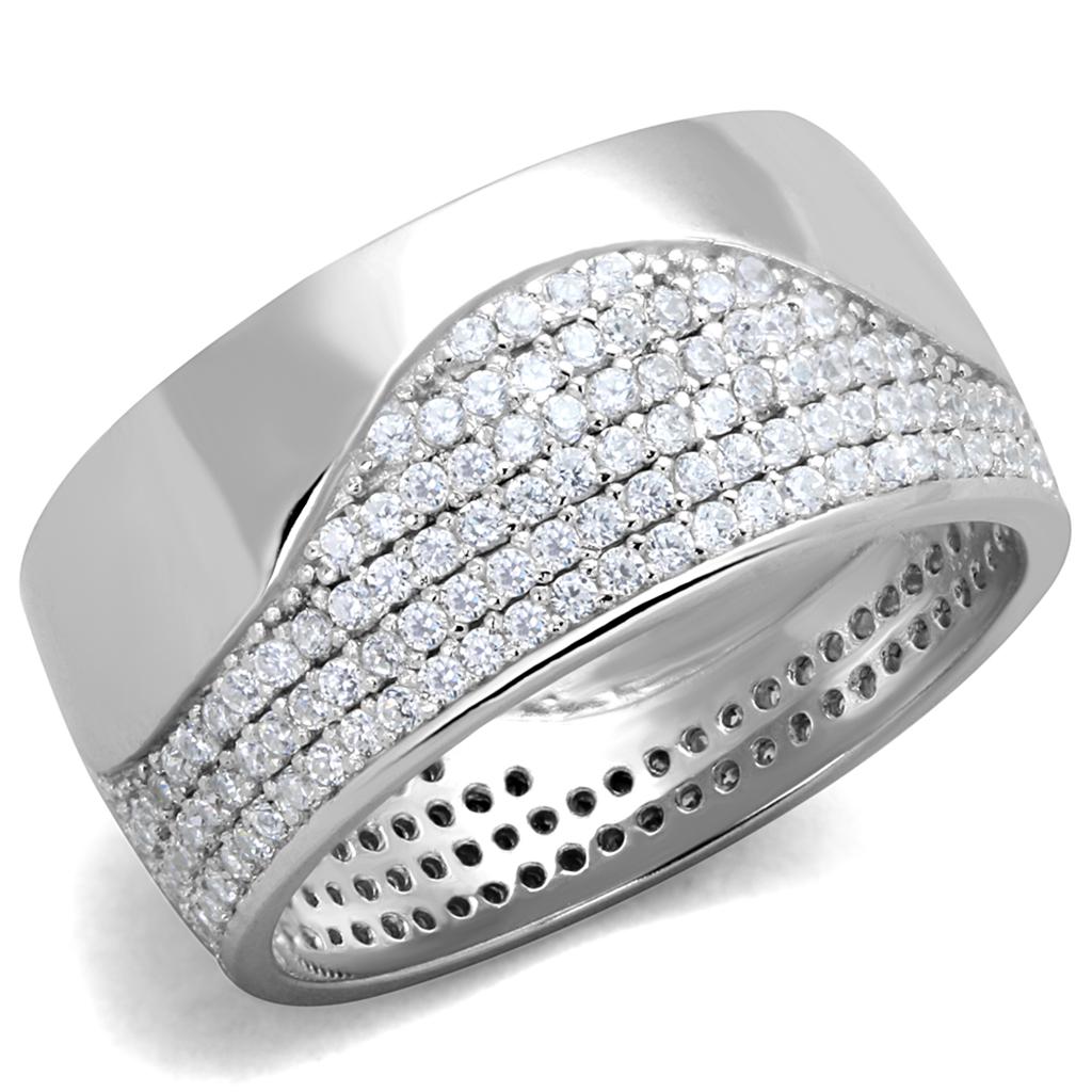 Rhodium 925 Sterling Silver Ring with AAA Grade CZ  in Clear