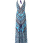 Tribal Print Backless Maxi Dress