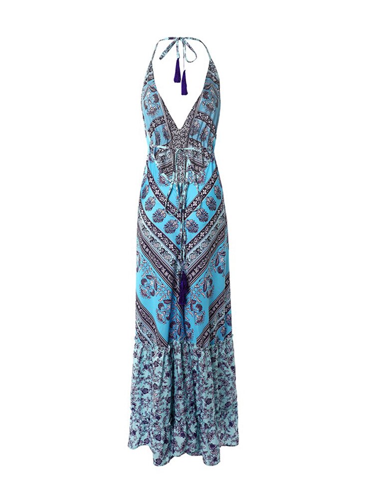 Tribal Print Backless Maxi Dress