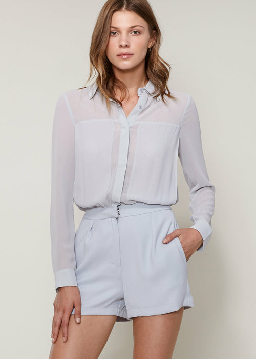 Women's Pleated Button Up Romper In Slate