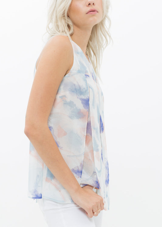 Women's Sleeveless Slit Blouse In Water Color