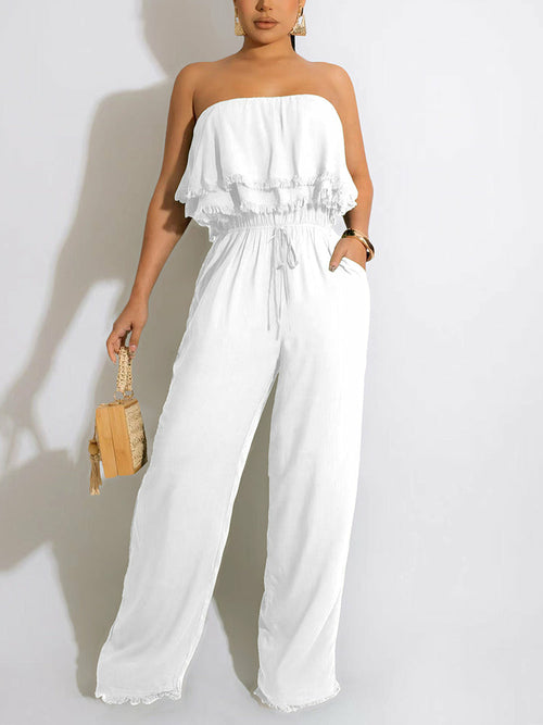 Off Shoulder Loose Tube Jumpsuit Summer Sweett Wide Leg Overalls