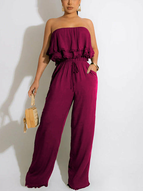 Off Shoulder Loose Tube Jumpsuit Summer Sweett Wide Leg Overalls