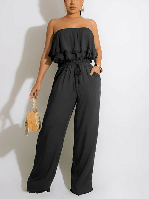 Off Shoulder Loose Tube Jumpsuit Summer Sweett Wide Leg Overalls