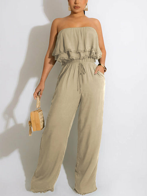 Off Shoulder Loose Tube Jumpsuit Summer Sweett Wide Leg Overalls